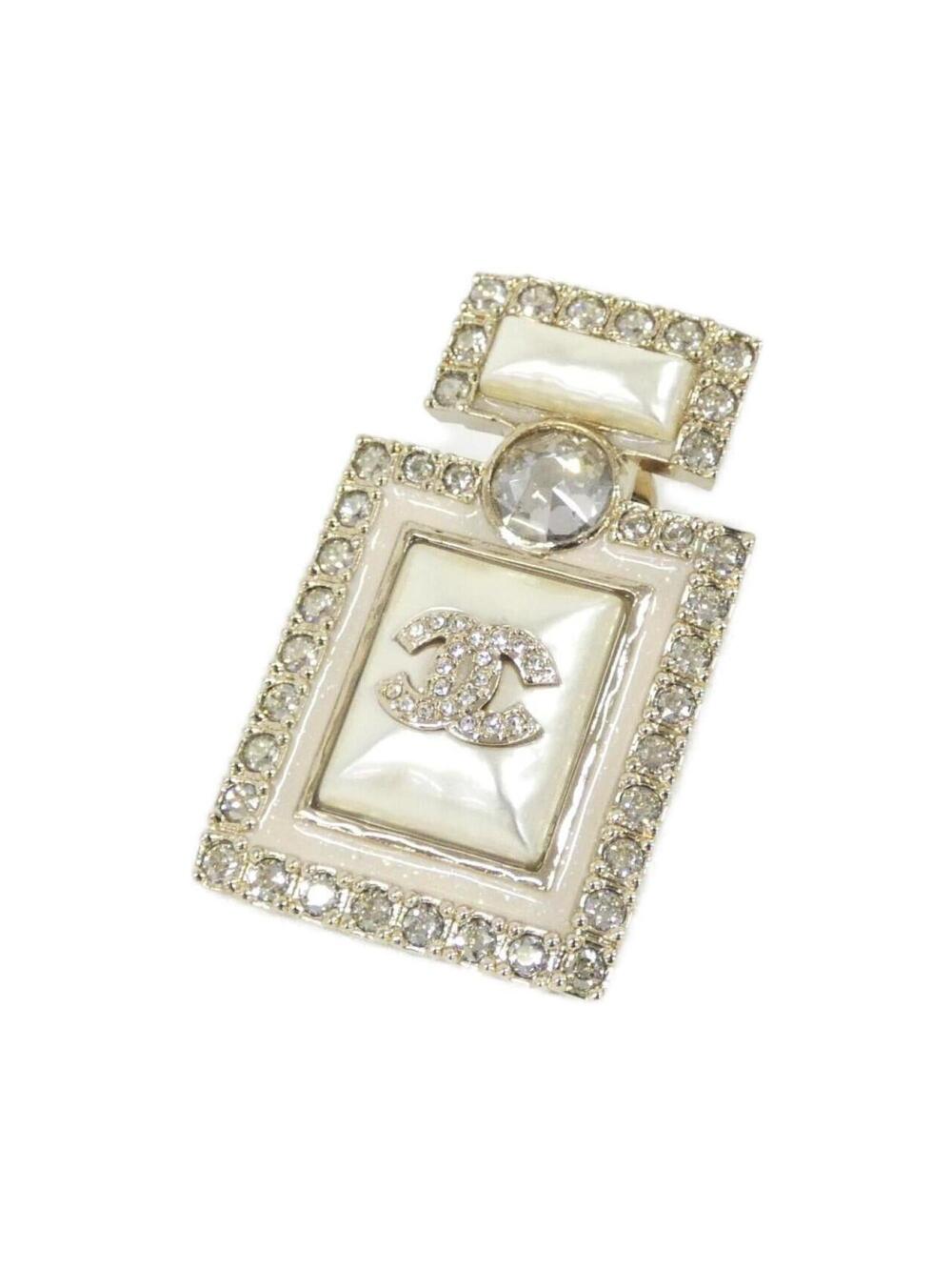 Chanel Pin Brooch Crystal Gold White #250102C97B